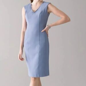 White House Black Market WHBM Light Blue V-Neck stretch twill Dress size 14